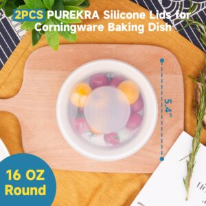 Purekra Silicone Lids for CorningWare 16-Ounce Round Dish, 2 Pack Reusable Covers for CorningWare Baking Dish (Dishes not Included) Dishwasher & Microwave & Freezer Safe