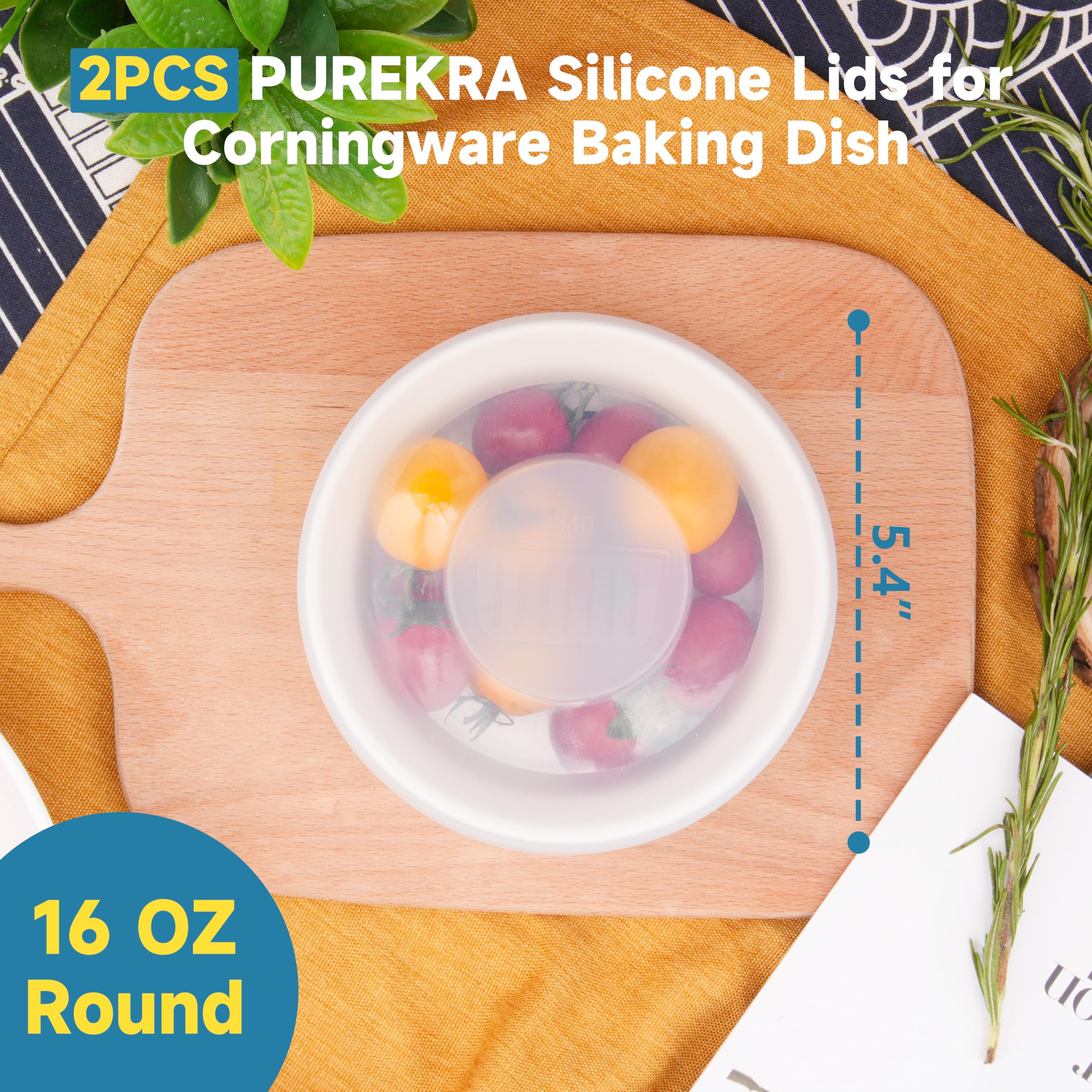 Purekra Silicone Lids for CorningWare 16-Ounce Round Dish, 2 Pack Reusable Covers for CorningWare Baking Dish (Dishes not Included) Dishwasher & Microwave & Freezer Safe