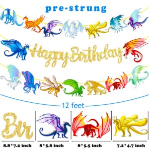 Dragon Birthday Party Banners Dragon Party Gold Happy Birthday Banners Dragon Theme Birthday Party Hanging Decoration for Fantasy Dragon Party Dragon Theme Baby Shower Supplies