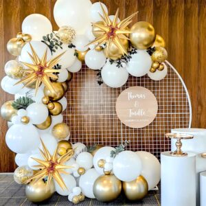 White and Gold Balloons Garland Arch Kit, 130Pcs White Metallic Gold Confetti Balloon with Star Foil Balloons for Birthday Wedding Engagements Graduation Baby Shower Anniversary Party Decorations