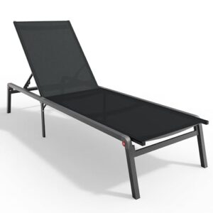 bstokcam outdoor lounge chair, foldable & assemble-free tanning chaise lounge with 0-60° adjustable backrest, stainless aluminum sunbathing lounge chair for patio, pool, beach - black