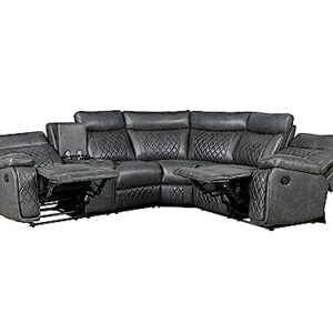 ERYE L-Shape Manual Reclining Motion Sectional Sofa Couch,5 Seaters Corner PU Leather Upholstered Recliner Sofa&Couch W/Storage Console,2 Stainless Steel Cup Holders, for Living Room Sets