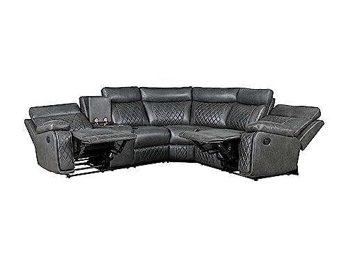 ERYE L-Shape Manual Reclining Motion Sectional Sofa Couch,5 Seaters Corner PU Leather Upholstered Recliner Sofa&Couch W/Storage Console,2 Stainless Steel Cup Holders, for Living Room Sets