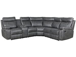 erye l-shape manual reclining motion sectional sofa couch,5 seaters corner pu leather upholstered recliner sofa&couch w/storage console,2 stainless steel cup holders, for living room sets