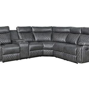 ERYE L-Shape Manual Reclining Motion Sectional Sofa Couch,5 Seaters Corner PU Leather Upholstered Recliner Sofa&Couch W/Storage Console,2 Stainless Steel Cup Holders, for Living Room Sets