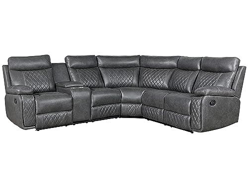 ERYE L-Shape Manual Reclining Motion Sectional Sofa Couch,5 Seaters Corner PU Leather Upholstered Recliner Sofa&Couch W/Storage Console,2 Stainless Steel Cup Holders, for Living Room Sets