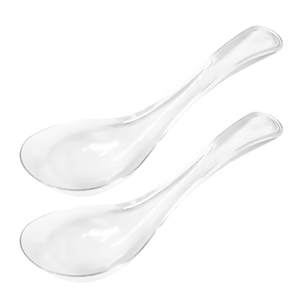 VOSAREA Clear Glass Spoons 2pcs Decorative Dessert Spoon Tablespoon Chinese Soup Spoons Asian Rice Spoon Japanese Wonton Soba Ramen Noodle Spoon