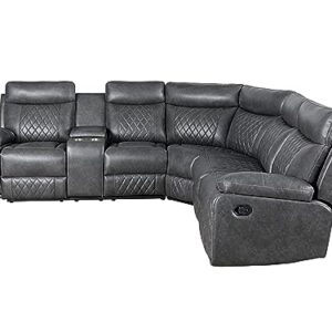 ERYE L-Shape Manual Reclining Motion Sectional Sofa Couch,5 Seaters Corner PU Leather Upholstered Recliner Sofa&Couch W/Storage Console,2 Stainless Steel Cup Holders, for Living Room Sets