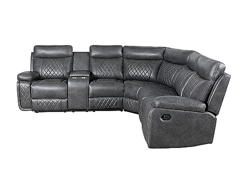 ERYE L-Shape Manual Reclining Motion Sectional Sofa Couch,5 Seaters Corner PU Leather Upholstered Recliner Sofa&Couch W/Storage Console,2 Stainless Steel Cup Holders, for Living Room Sets