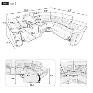 ERYE L-Shape Manual Reclining Motion Sectional Sofa Couch,5 Seaters Corner PU Leather Upholstered Recliner Sofa&Couch W/Storage Console,2 Stainless Steel Cup Holders, for Living Room Sets