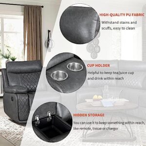 ERYE L-Shape Manual Reclining Motion Sectional Sofa Couch,5 Seaters Corner PU Leather Upholstered Recliner Sofa&Couch W/Storage Console,2 Stainless Steel Cup Holders, for Living Room Sets