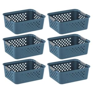 iris usa plastic storage basket, 6-pack, medium, shelf basket storage organizer for pantry, cabinet, bedroom, closet, laundry room, eco-friendly, navy