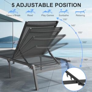 BSTOKCAM Outdoor Lounge Chair, Foldable & Assemble-Free Tanning Chaise Lounge with 0-60° Adjustable Backrest, Stainless Aluminum Sunbathing Lounge Chair for Patio, Pool, Beach - Black