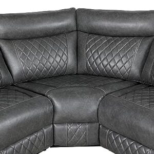 ERYE L-Shape Manual Reclining Motion Sectional Sofa Couch,5 Seaters Corner PU Leather Upholstered Recliner Sofa&Couch W/Storage Console,2 Stainless Steel Cup Holders, for Living Room Sets