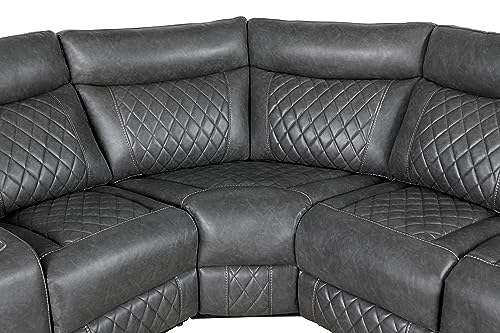 ERYE L-Shape Manual Reclining Motion Sectional Sofa Couch,5 Seaters Corner PU Leather Upholstered Recliner Sofa&Couch W/Storage Console,2 Stainless Steel Cup Holders, for Living Room Sets