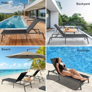 BSTOKCAM Outdoor Lounge Chair, Foldable & Assemble-Free Tanning Chaise Lounge with 0-60° Adjustable Backrest, Stainless Aluminum Sunbathing Lounge Chair for Patio, Pool, Beach - Black