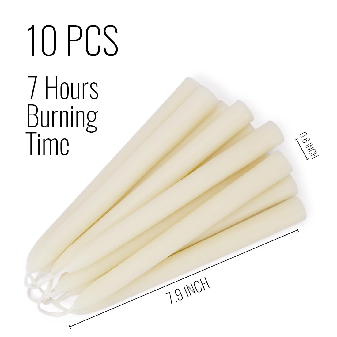 JONERAY Ivory Beeswax Taper Candles, Unscented and Smokeless Taper Candles, 8-inch Pure Natural Beeswax Candles for Holiday, Birthday (Pack of 10)