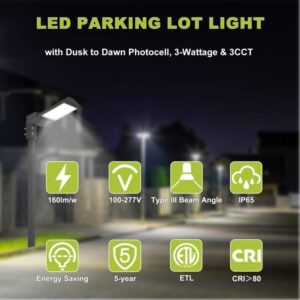 Hylele LED Parking Lot Lights 300w-240w-200w turnable 5700k/5000K/4000K Adjustable Dusk-to-Dawn Photocell Outdoor IP65 Commercial Street Area Lighting 1 Pack (Optional Motion Sensor, Extra Purchase)