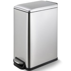 arlopu 13.2 gal slim kitchen trash can with lid, 50l stainless steel garbage can, large kitchen rubbish can, step trash bin w/foot pedal and inner bucket, bathroom trash can airtight,silver