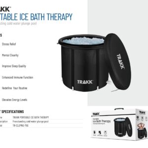 TRAKK Portable Ice Bath Tub Therapy with Cover - 150 Gallon Freestanding Cold Water Plunge Pool, Cold Plunge Tub Recovery Bath, Black