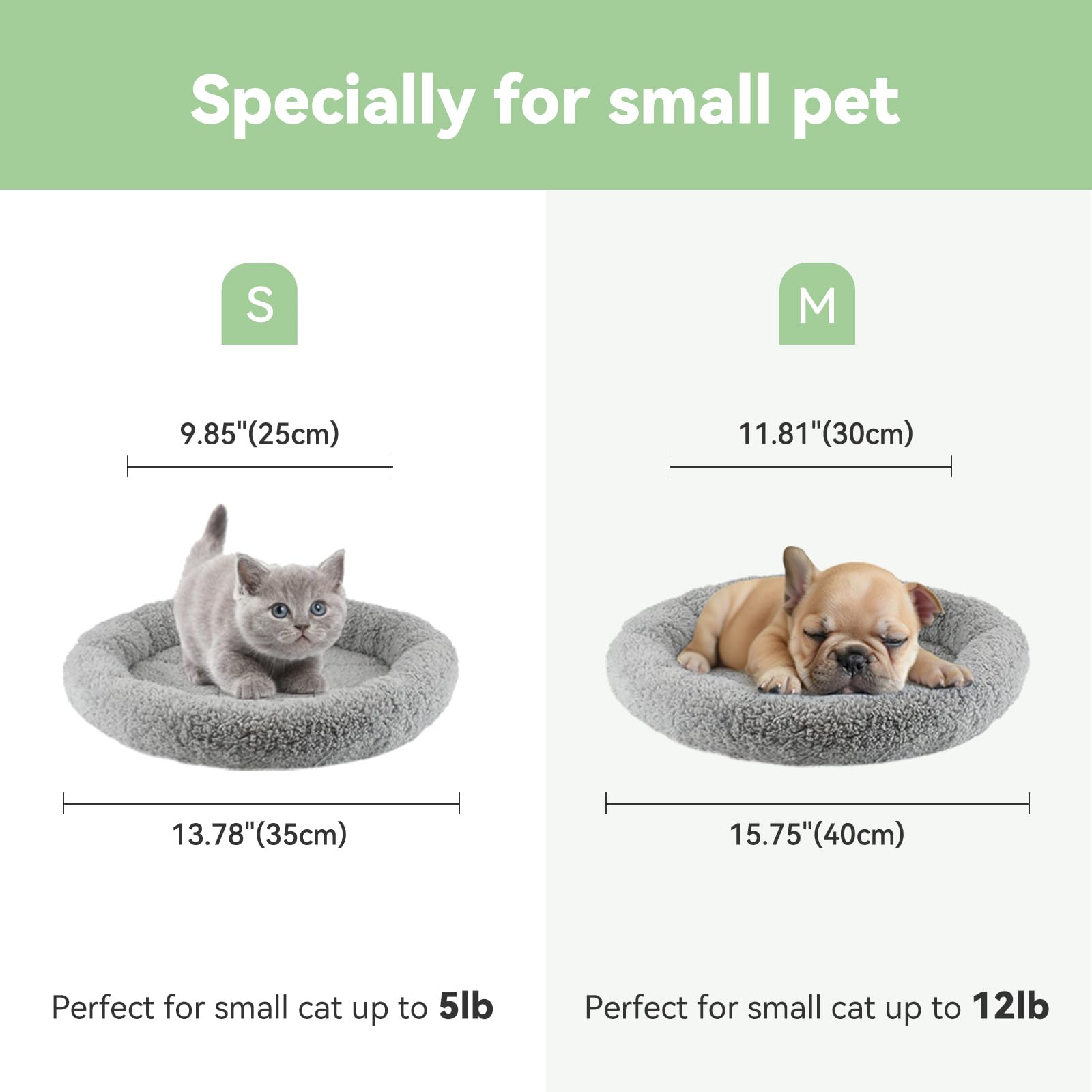 lesypet Cat Bed for Indoor Cats, Round Cat Bed Small Cat Bed Curl Sleep Cushion with Raised Pillow Around, Non-Slip Bottom Washable Mat for Small Pet Rabbit Hamsters, Round Medium 15.75"