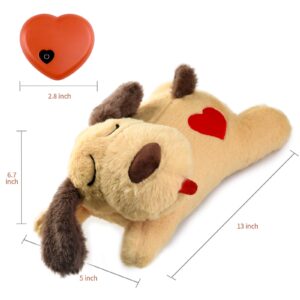 Beverly Shark Puppy Heartbeat Toy Dog Anxiety Relief Calming Aid Puppy Heartbeat Stuffed Animal Behavioral Training Sleep Aid Comfort Soother Plush Toy for Puppies Cats (Brown-1) (Yellow)