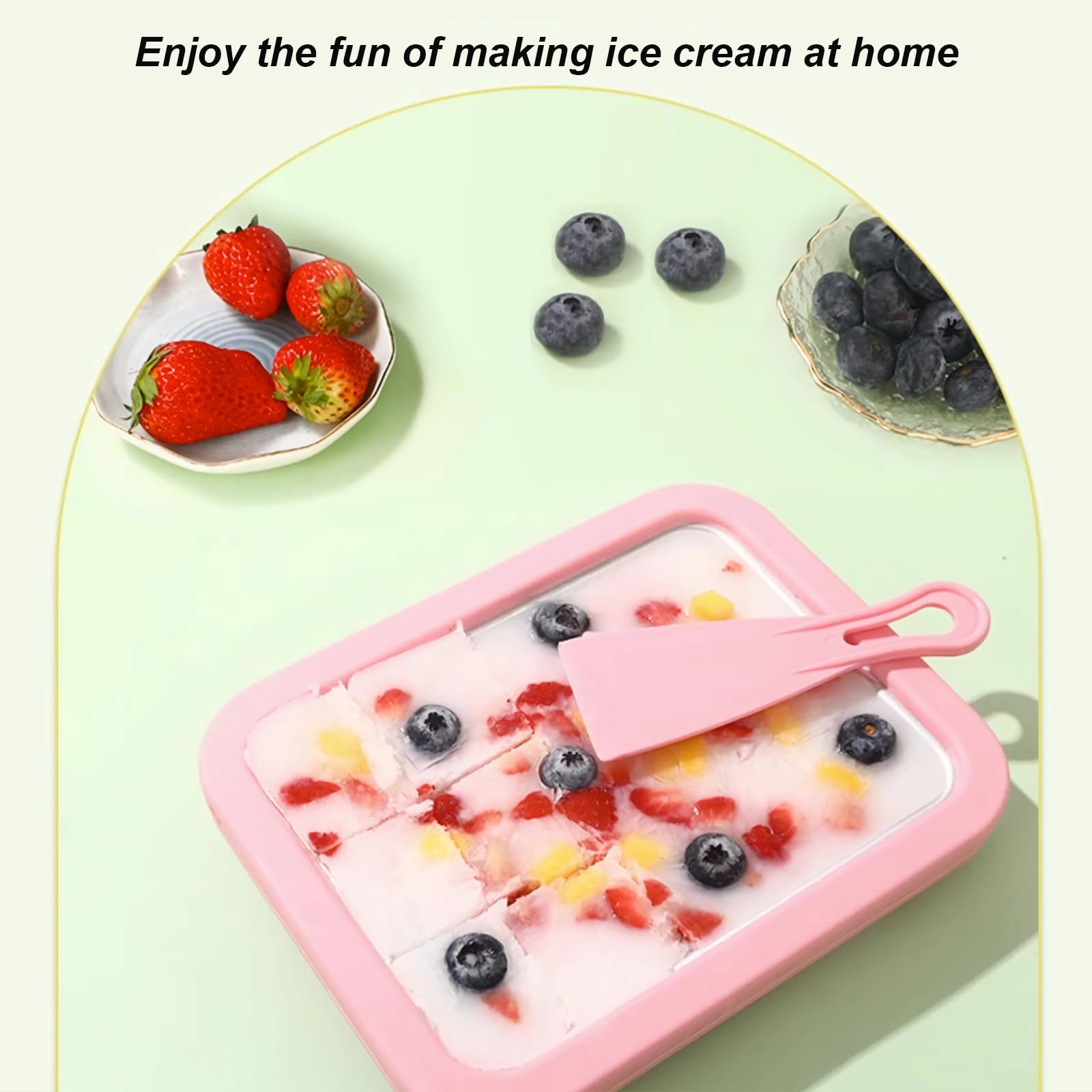 Ice Cream Maker for Kids,Frozen Fruit Ice Cream Machine with 2 Spatulas and Silica Cup,Homemade DIY Ice Cream for Making Gelato, Frozen Yogurt, Sorbet