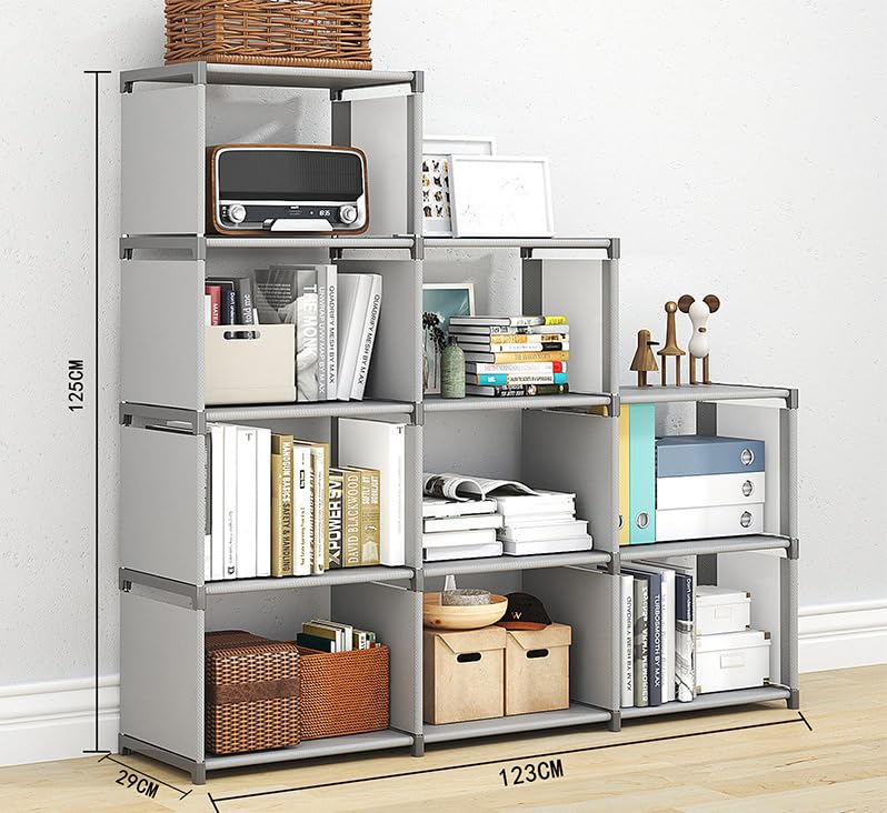 Kids Bookshelf Bookcases 9 Cube Book Shelf Organizer Bookcase Gray DIY for Bedroom Classroom