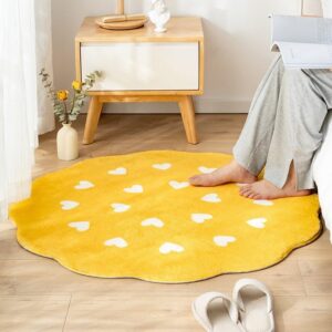 Poowe Flower Shaped Rug,Hearts Round Rug for Bedroom Living Room, Fluffy Circular Rug Washable Nursery Rug for Kids Room Nonslip Indoor Floor Mat for Entryway,Round 39.4"-Yellow