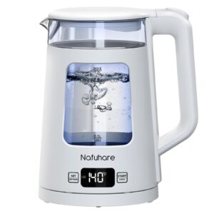 electric kettle with temperature control, 5 presets colors led lights, 1500w fast boiling, glass tea kettle & hot water boiler, keep warm, 100% bpa free, stainless steel bottom, 1.7l (white, 1.7l)