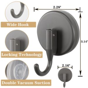 Vanloory Suction Cup Hook for Shower, Heavy Duty Shower Hook Removable Suction Cup Hanger for Wall/Window/Glass/Mirror/Tile, Hang up to 18LB Waterproof Robe and Towel Hook for Bathroom (Grey, 3 Pack)