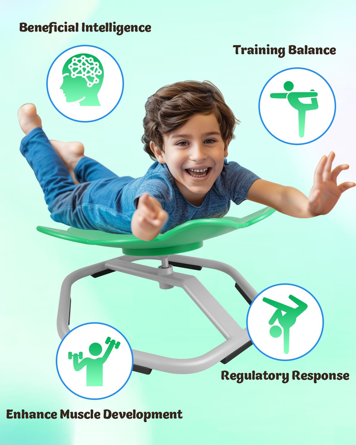 FAHKNS Autism Sensory Spinning Chair, Green Elephant Kids Swivel Chair, Sit and Spin Sensory Chair for Toddlers Overcoming Social Phobia Non-Slip Metal Base