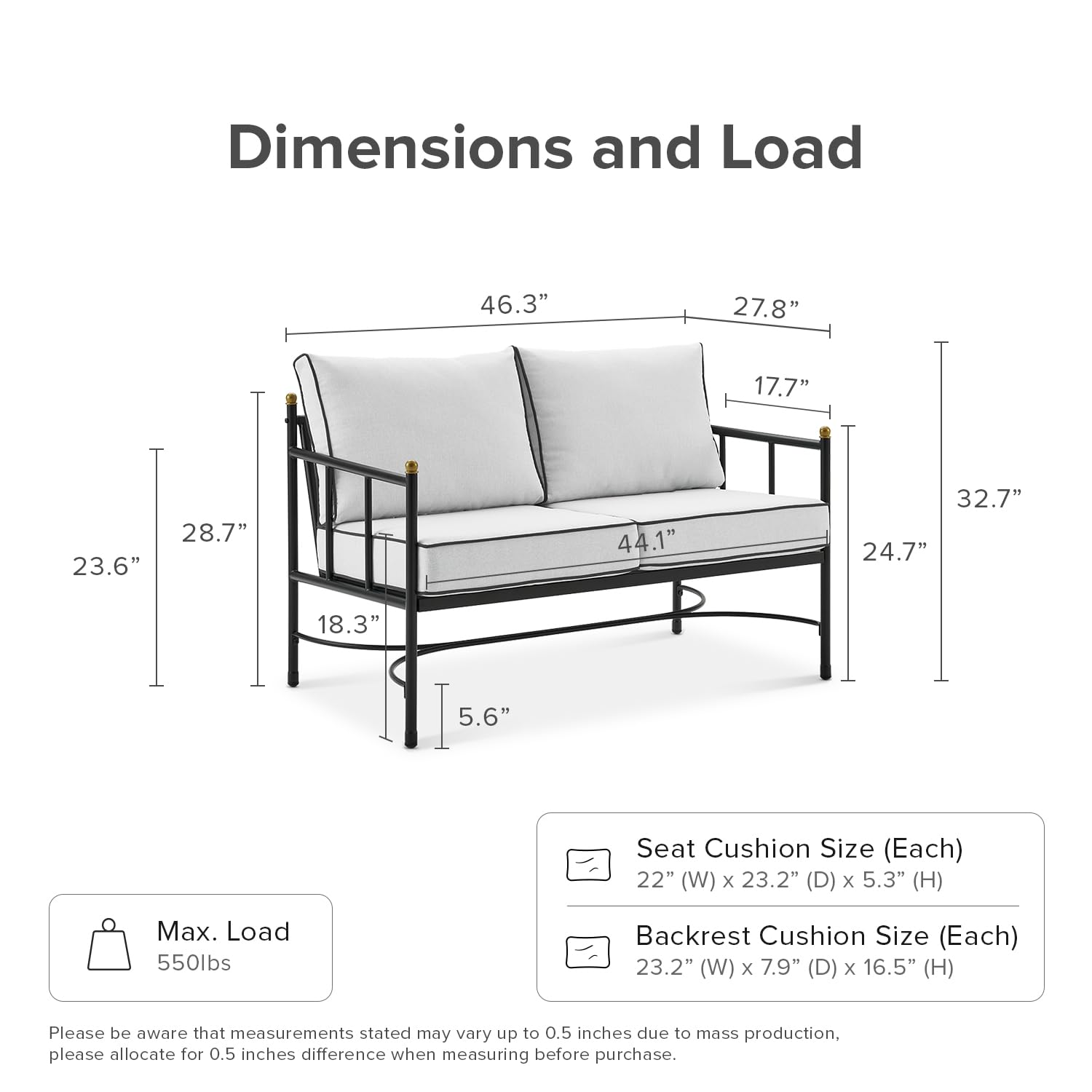 mopio Odelia Patio Loveseat, Small Outdoor Couch, Sofa, Conversation Piece, for Outside Lounging at Lawn, Front Porch, Balcony, Apartments, Yard, Bistro