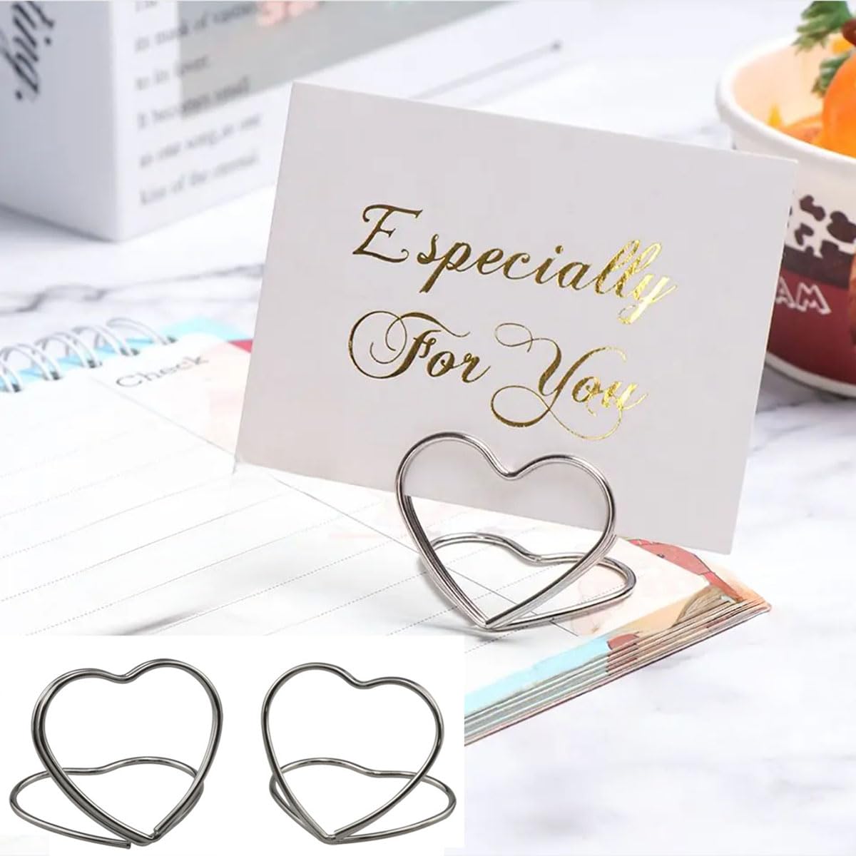 Haidong Heart Place Card Holder mini place card holders Wedding Table Number Holders name card holders for tables Suitable for weddings, birthday parties, etc. (silver) -12PCS