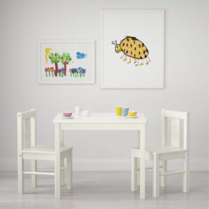 PJ Wood Children's Table for Creative Play, Puzzles and Games, Solid Rubberwood and Fiberboard Construction, Ideal for Ages 0-6 Years, White