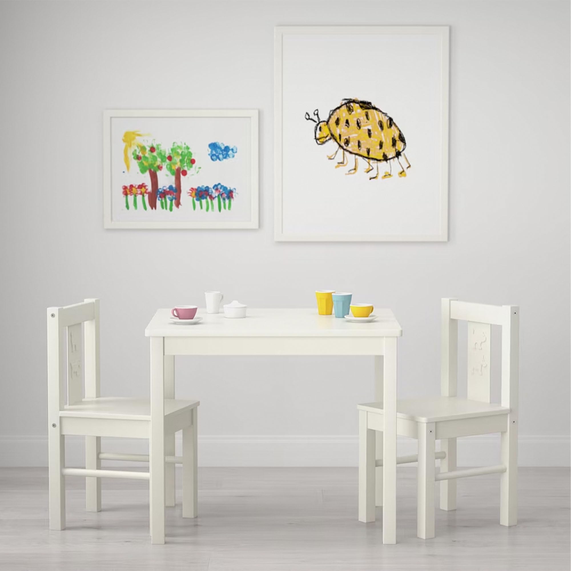 PJ Wood Children's Table for Creative Play, Puzzles and Games, Solid Rubberwood and Fiberboard Construction, Ideal for Ages 0-6 Years, White