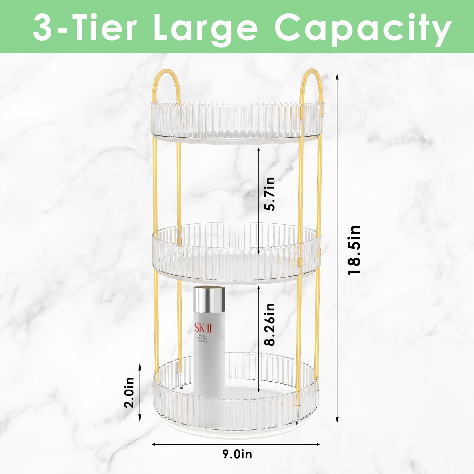 heesky 360 Rotating Makeup Organizer, 3-Tier Makeup Organizer Countertop for Vanity, Large Capacity Perfume Skincare Vanity Organizer, Bathroom Cosmetic Countertop Organizer for Dresser(Clear)