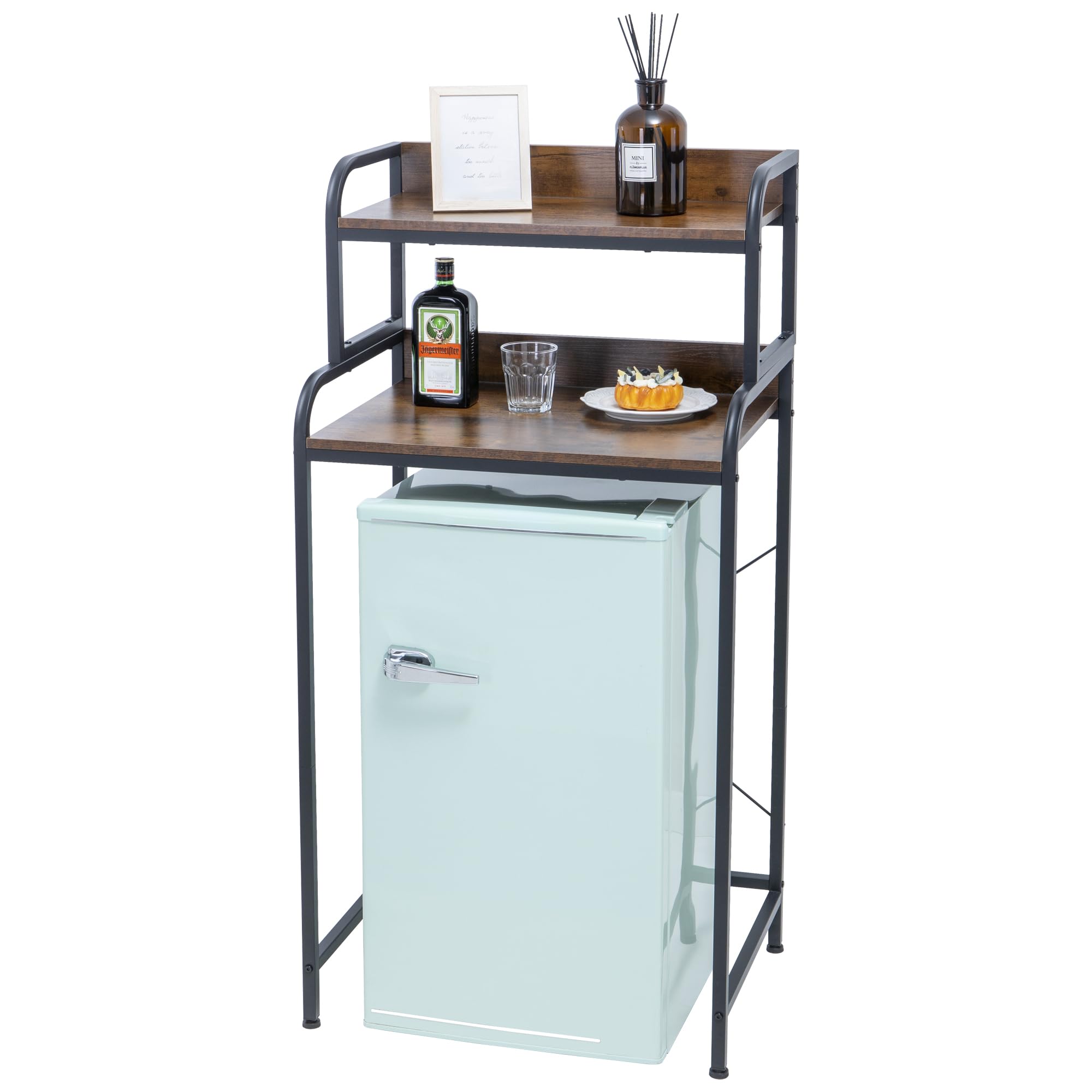 Zvyteay 2-Tier Mini Fridge Shelf Storage Shelf Mini Fridge & Microwave Stand Table, Kitchen Shelves Freestadning for Kitchen, Office