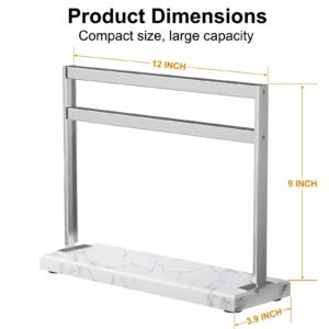 HomeSimplex Magnetic Knife Holder Block Stand - Magnetic Knife Stand for Counter Top - Double Sided Magnetic Knife Block - Stainless Steel Kitchen Knife Storage Rack - Marble Base, White