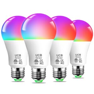 ucb smart light bulbs 130w equivalent, color changing light bulb, work with alexa only, 16 million colors rgbww, music sync, diy flash,1300lm a19 e26 bluetooth led light bulbs, no wifi required,4pack