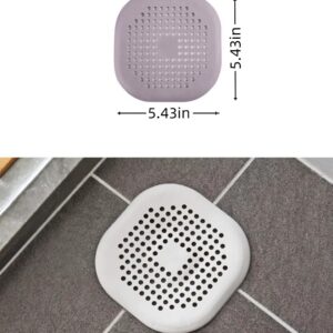 Hufopik Hair Catcher,Square Hair Drain Cover for Shower Silicone Hair Stopper with Suction Cup,Easy to Install Suit for Bathroom,Bathtub,Kitchen 2 Pack (Grey)