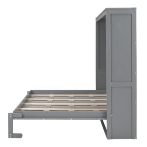 BIADNBZ Queen Size Murphy Cabinet Bed, can be Folded, Wooden Platform Bedframe, Space Saving, for Bedroom Living Room, Gray