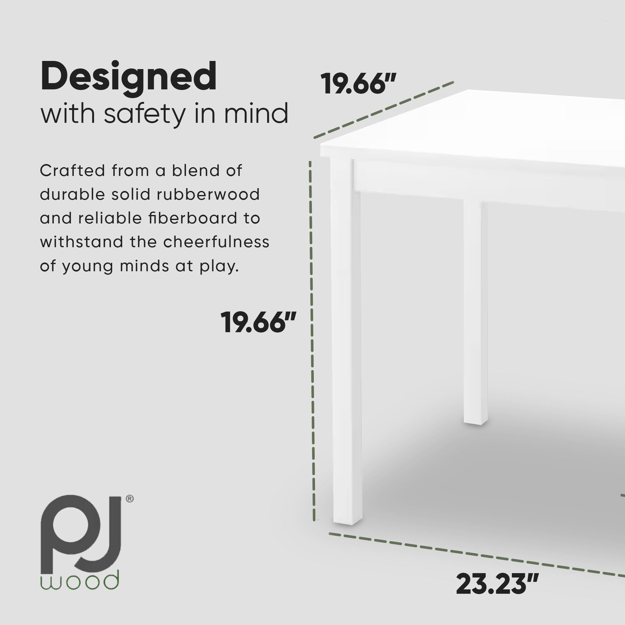 PJ Wood Children's Table for Creative Play, Puzzles and Games, Solid Rubberwood and Fiberboard Construction, Ideal for Ages 0-6 Years, White