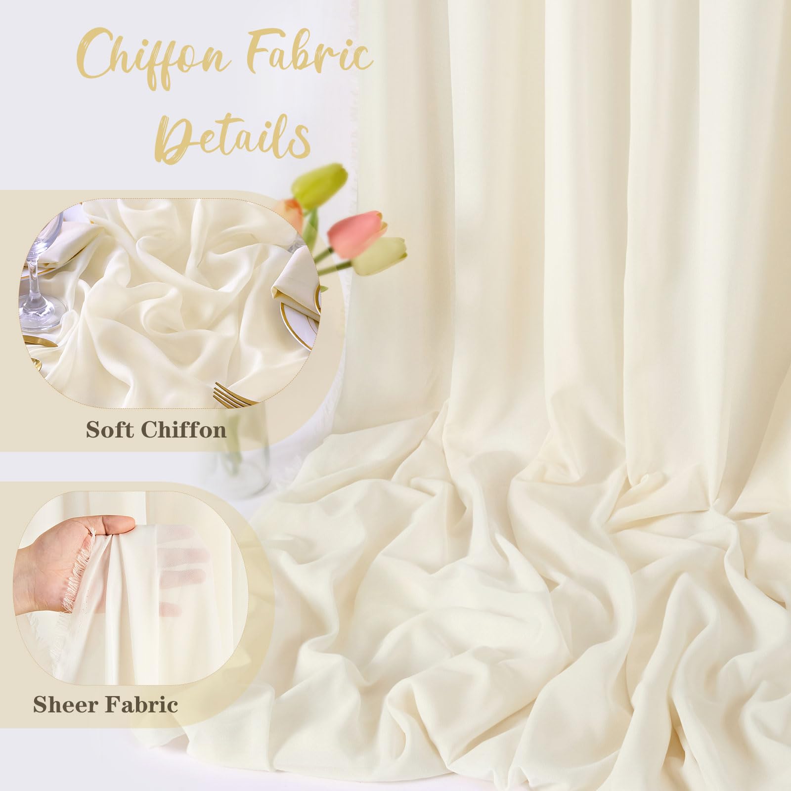 Sheer Fabric by The Yard Cream Chiffon Fabric Roll 5 Yards Solid Color Wedding Arch Draping Fabric for Wedding