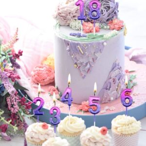 Purple Birthday Number Candles 10, Glitter Happy Birthday Candles for Cake Topper Decoration for Party Wedding Anniversary Celebration Supplies Girls Boys