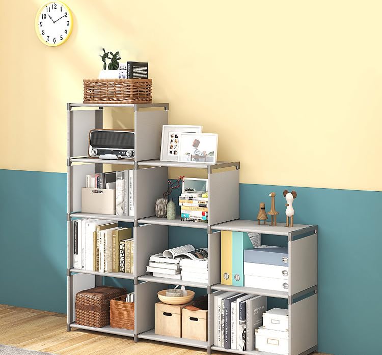 Kids Bookshelf Bookcases 9 Cube Book Shelf Organizer Bookcase Gray DIY for Bedroom Classroom