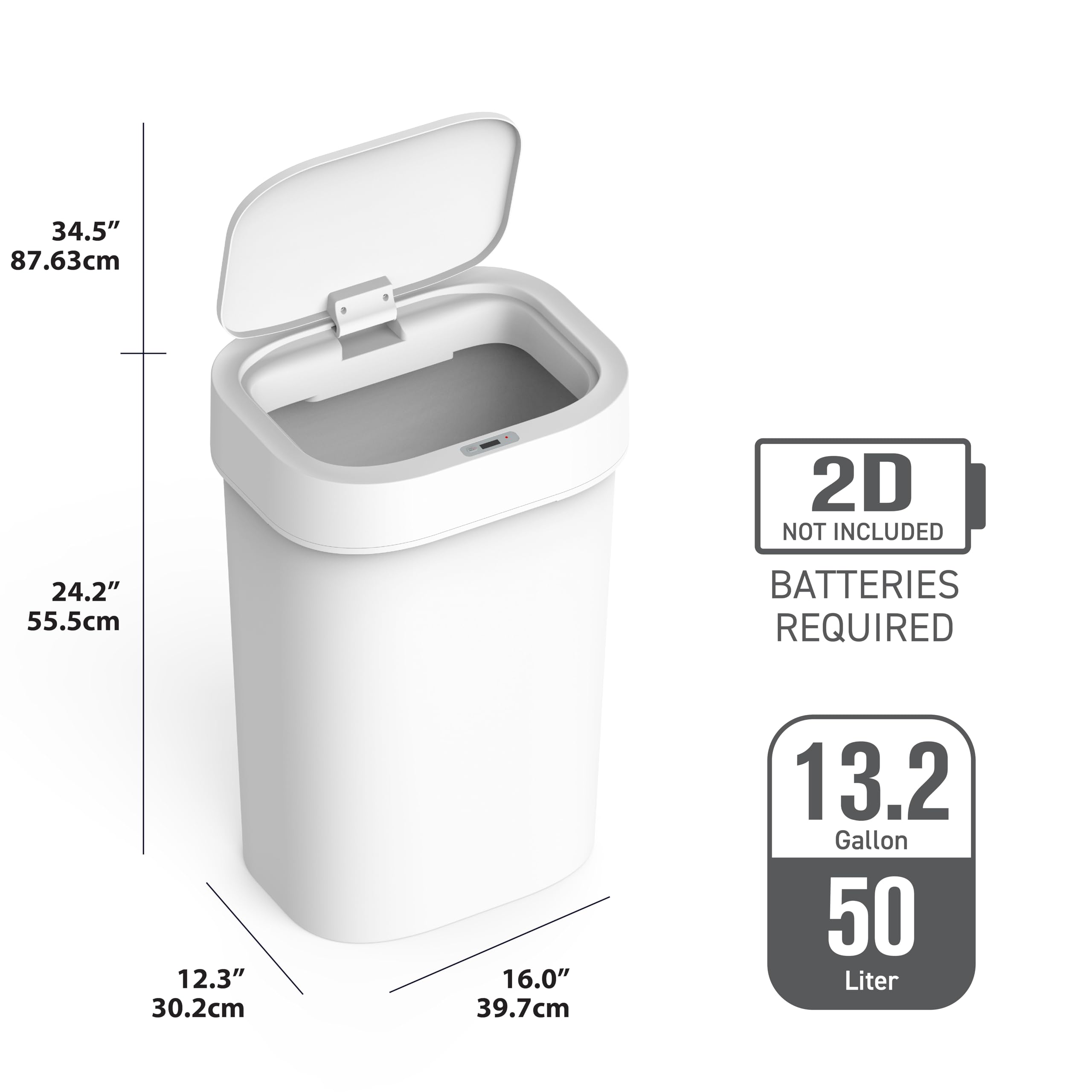 Versen 13.2 Gallons Automatic White Kitchen Trash Can, 50 Liters Touchless Motion Sensor Garbage Bin with Smart Lid, Slow Close White Plastic Trash Bin for Home