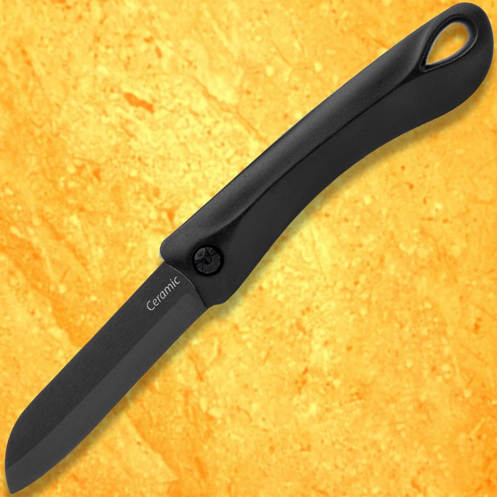 Ceramic Blade Pocket Knife Two-Pack | Non-Reflective Black Finish | TPU Handle | Ringed Pommel | Manual Opening Mechanism | 3 1/10" Blade | 7 2/5" Overall Length