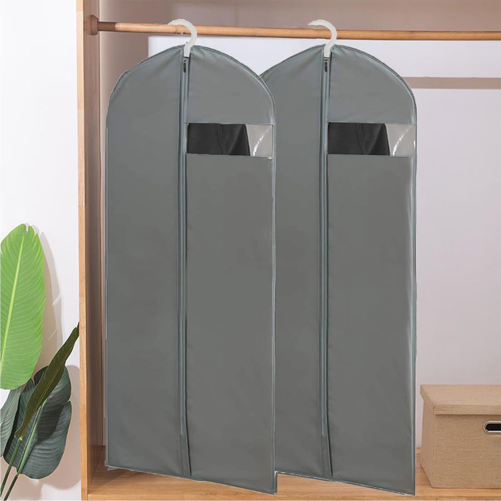 Kimmama Long Garment Bags for Hanging Clothes,Dress Bags for Gowns,Garment Protector Cover for Hanging Wedding Dress,Suit,Dance Costumes,Coat,Brides Maids Dress,23.6" x 65",Pack of 2