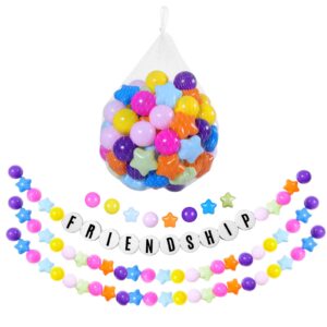 giant friendship bracelet garland with 16 pcs foam circles for crafts - star plastic balls & foam disc set with personalized letter stickers for custom hangings party décor solution ,rainbow colors